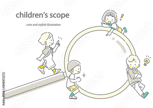 Children researching and finding answers on their own: Stylish and cute line art illustrations