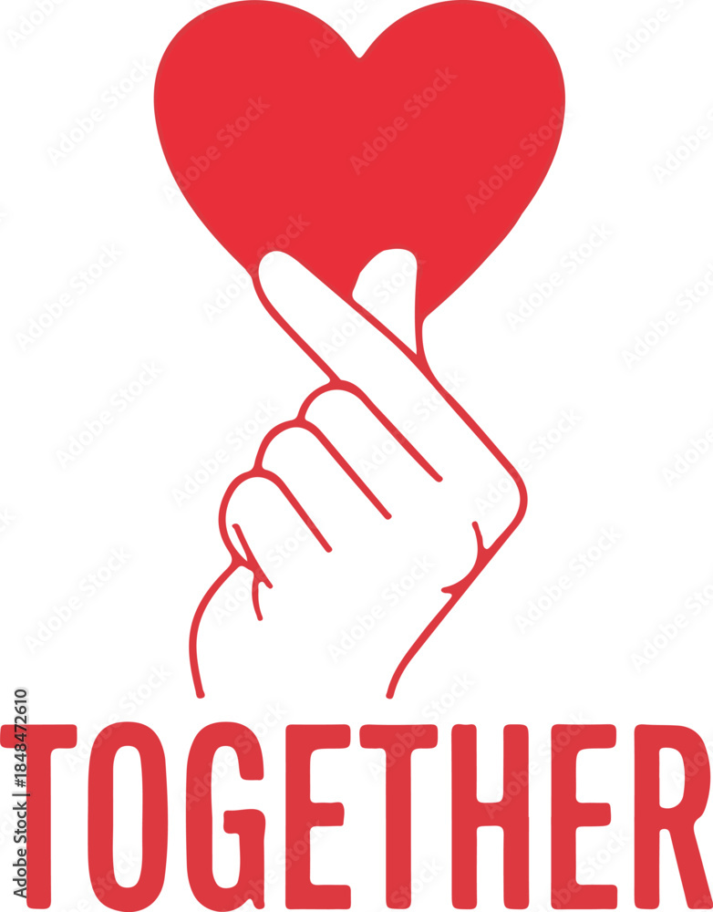 Obraz premium Red heart shape formed above two crossed fingers in minimalist