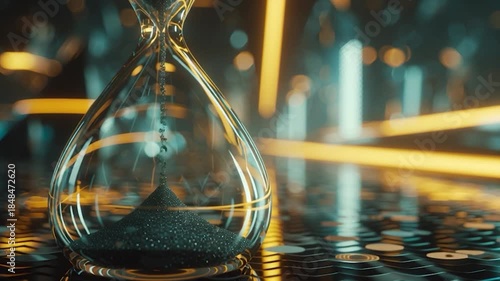 Hourglass with flowing sand and blurred background