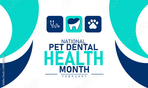 National Pet Dental Health Month Poster Banner and Background Design Template Featuring Dog and Cat Teeth Icon, Toothbrush Illustration for Pet Care, Oral Hygiene, and February Veterinary Awareness Th