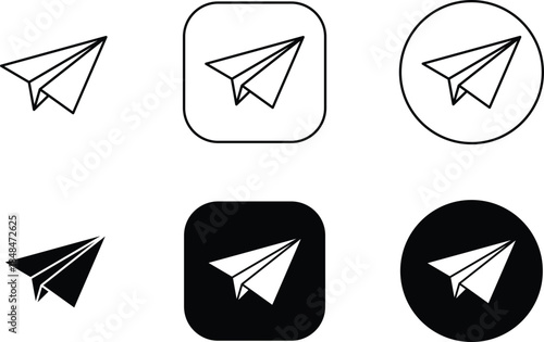 Six paper airplane in outline and solid black and white styles