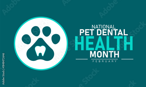 National Pet Dental Health Month Poster Banner and Background Design Template Featuring Dog and Cat Teeth Icon, Toothbrush Illustration for Pet Care, Oral Hygiene, and February Veterinary Awareness Th
