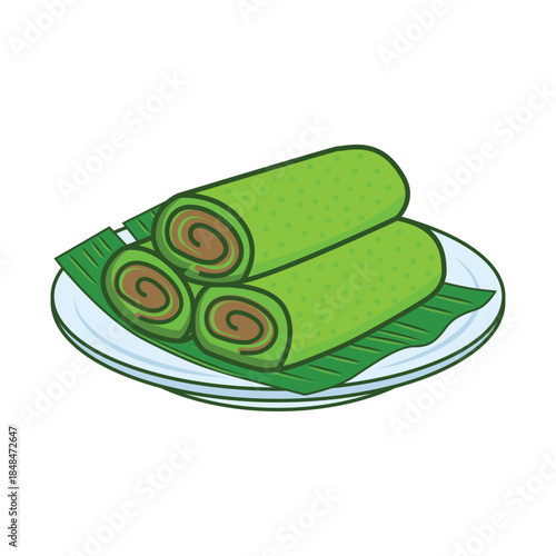 Delicious Sweet Coconut Pancake Roll (Dadar Gulung) Vector Illustration