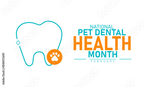 National Pet Dental Health Month Poster Banner and Background Design Template Featuring Dog and Cat Teeth Icon, Toothbrush Illustration for Pet Care, Oral Hygiene, and February Veterinary Awareness Th