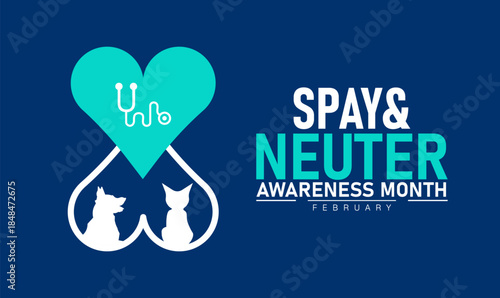 Spay Neuter Awareness Month Poster Banner and Background Design Template Featuring Dog and Cat Icons, Medical Symbols, and Paw Illustration for Pet Care, Population Control, and Animal Health Educatio