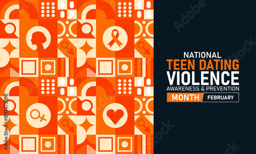 National Teen Dating Violence Awareness and Prevention Month Poster Banner and Background Design Template Featuring Ribbon, Heart, and Shield Illustration for Teen Safety, Relationship Education, 