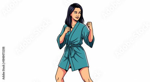 Woman in robe ready to fight cartoon vector illustration for self defense and empowerment concept