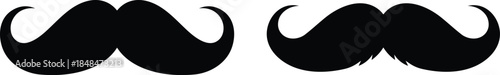 Two black cartoon mustaches one with smooth ends and one with pointed ends white symbol