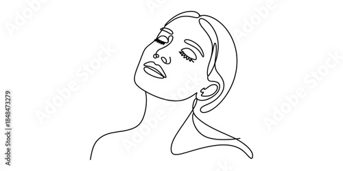 Minimalist one line drawing of a woman with closed eyes