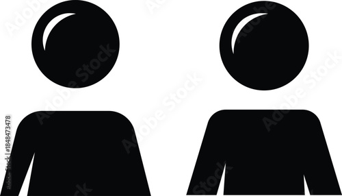 Two black simple human figures side by side on white background two people silhouettes