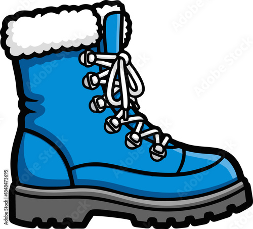 Vibrant Blue Winter Boot with White Fur Trim and Laces.
