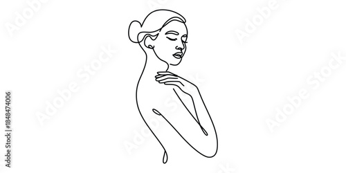 Minimalist one line drawing of a woman with closed eyes