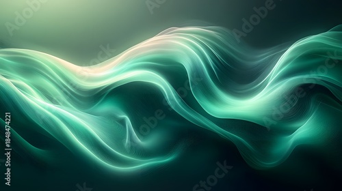 Abstract digital waves with cool green tones and soft light diffusion, evoking calm energy flow, data visualization, and modern tech aesthetics.
