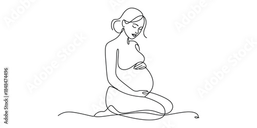 Minimalist pregnant woman one line drawing art abstract continuous line