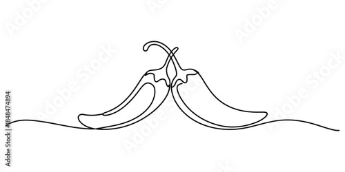 Two chili peppers facing each other continuous line art drawing