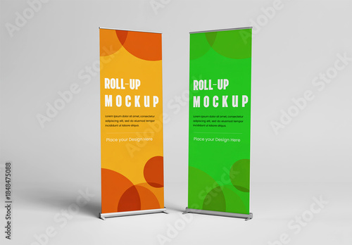 Two Roll Up Banner Mockups with Orange and Green Design