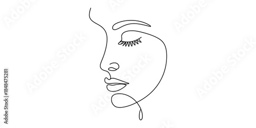Minimalist continuous line drawing of a womans face in profile
