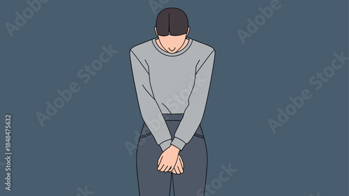 Minimalist illustration of a person bowing in respectful gesture on blue background
