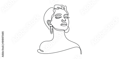Minimalist one line drawing of a woman with closed eyes and earring