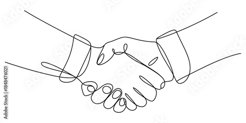 One line drawing of two hands shaking, business agreement concept