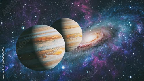 Jupiter Planet Close Up Space Animation Galaxy Stars Cosmic Background