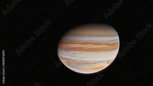 Jupiter Planet Close Up View with Swirling Clouds and Storms in Space