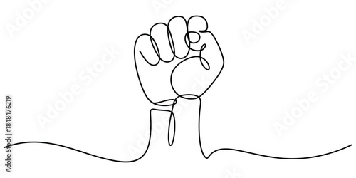 One line drawing of a raised fist symbolizing power and protest