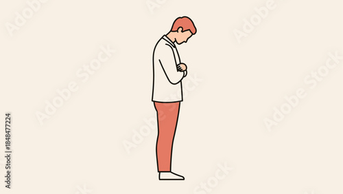 Contemplative man in minimalist line art style on neutral background