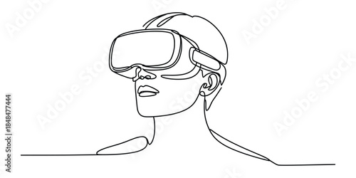 One line drawing of person wearing virtual reality headset