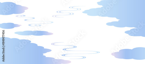 流水紋と雲取りの背景イラスト　和風　波紋　吉祥文様