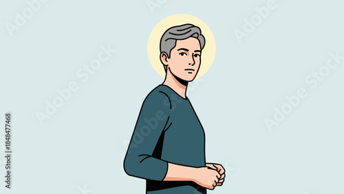 Modern portrait of contemplative man in minimalist style