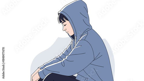 Contemplative young person in hoodie sitting in profile view