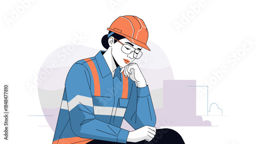 Thoughtful construction worker in safety gear contemplating project ideas