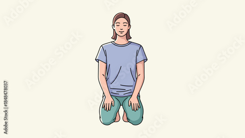 Mindful meditation practice: person kneeling in relaxed pose for calm and balance