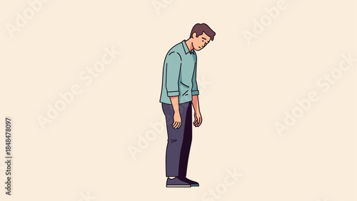 Sad man standing alone with slumped shoulders in pastel colors