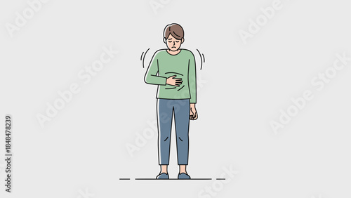 Person with stomach pain standing in simple cartoon style on light background