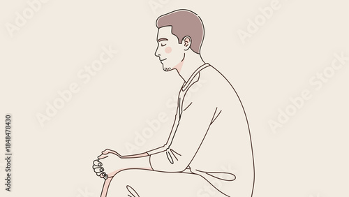Minimalist side profile of man sitting in thoughtful pose