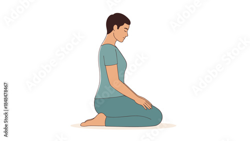 Peaceful meditation pose: woman practicing mindfulness with calm mind in flat design