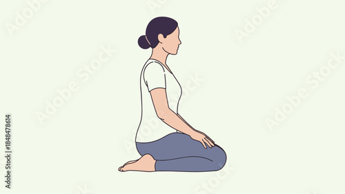 Woman in seiza pose practicing yoga meditation in calm setting