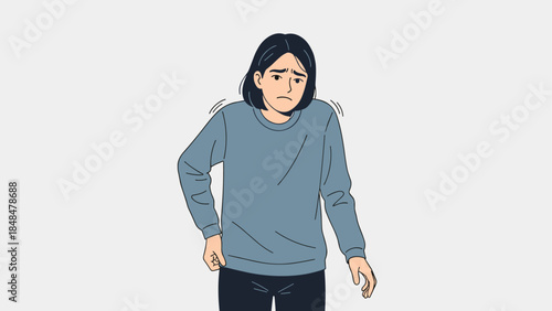 Worried young woman with anxious expression and slumped posture