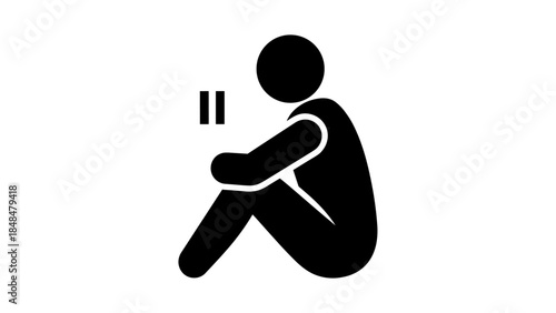 Minimalist silhouette of person sneezing into elbow