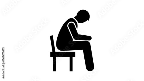 Silhouette of a sitting person in deep reflection on a chair