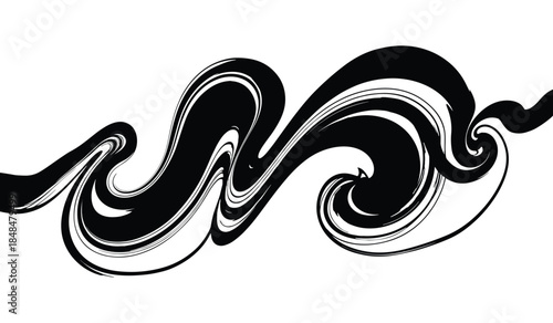 Black Ink Swirl Abstract Brush Stroke on White Background Keywords: abstract, black, white, ink, swirl, brush stroke, paint, fluid, dynamic, organic, artistic, graphic, design, element, texture