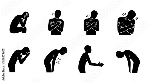 Silhouette icons depicting various expressions of anxiety, stress, and discomfort
