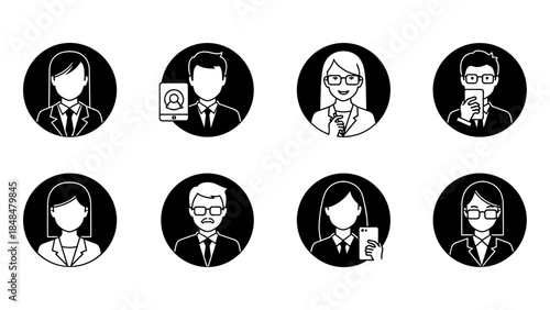 Diverse professional avatars in minimalist black and white style