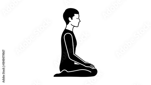 Silhouette of a person meditating in seated pose on white background