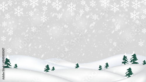 Heavy snowfall winter ground overlay, transparent snowy hills with falling snowflakes  border background for Christmas and New Year designs
