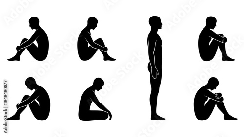 Silhouette set of seated human figures in various poses