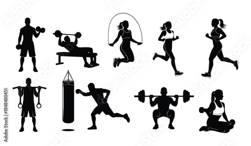 Silhouettes of People Exercising in a Gym Setting fitness exercise