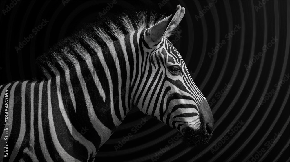 Fototapeta premium 黒背景に端正に写るシマウマの横顔